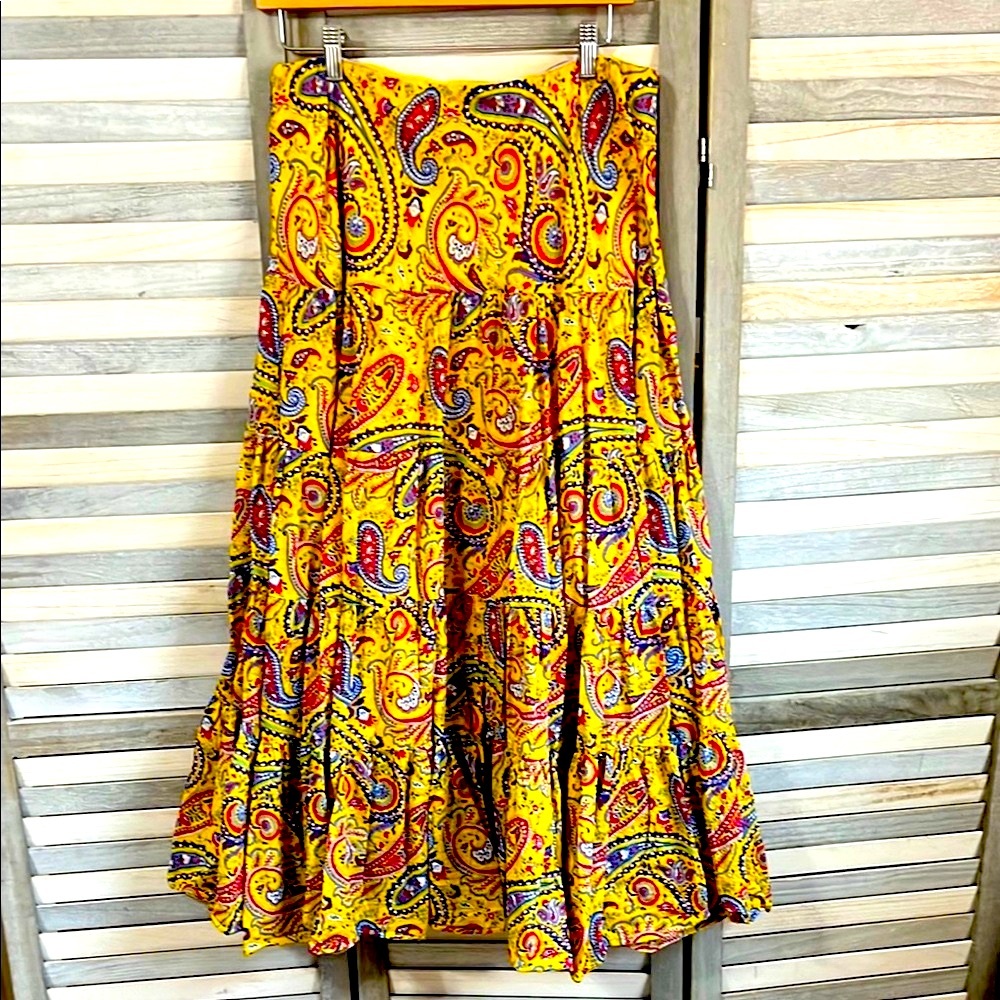 Ralph Lauren Paisley Print Yellow tiered maxi Skirt